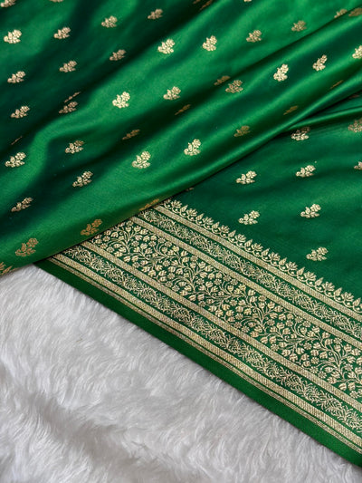 Banarasi Satin Katan Saree in Bottle Green Shades SK89