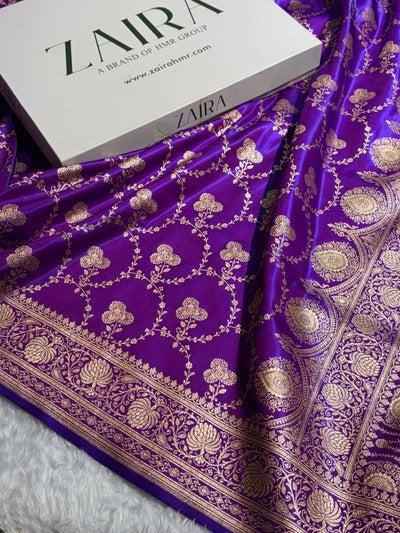Banarasi Satin Silk Saree Jaal in Purple Shades SS23