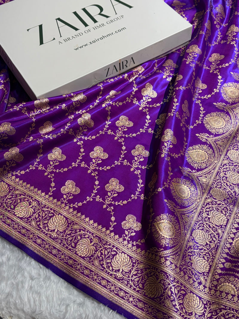 Banarasi Satin Silk Saree Jaal in Purple Shades SS23