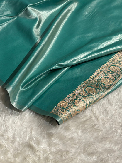 Satin Silk Saree Banarasi Cross with booti In Turquoise Shades SS22