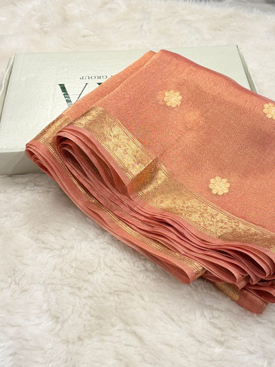 Peach Bananasi Floral Shades Pure Tissue Silk Saree PT-45