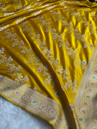 Mustard Minakari Banarasi Cross Mashru Silk Saree MCS01