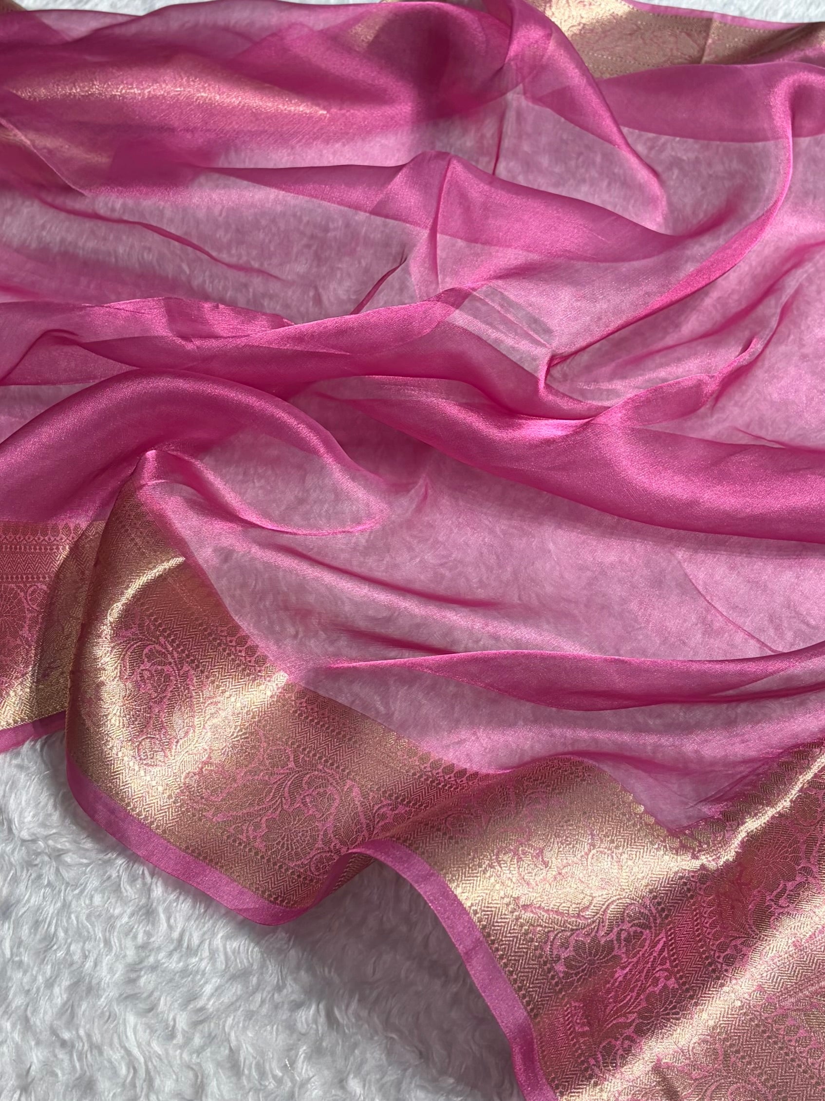 Banarasi Baby Pink Shades Pure Tissue Silk Saree PT-60