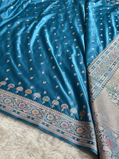Banarasi Firozi Shades Minakari Booti Mashru Silk Saree MCS72