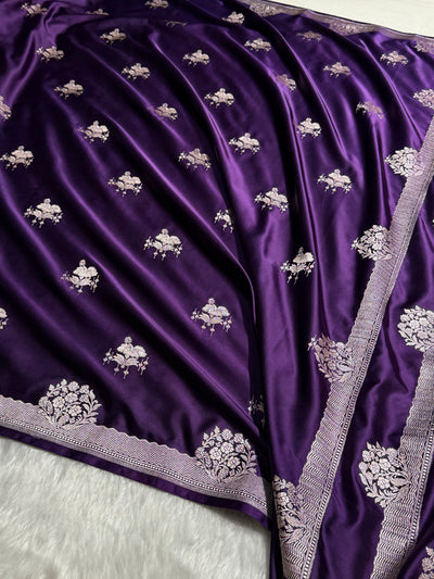 Bridal Banarasi Purple Shades Floral Mashru Silk Saree MCS87