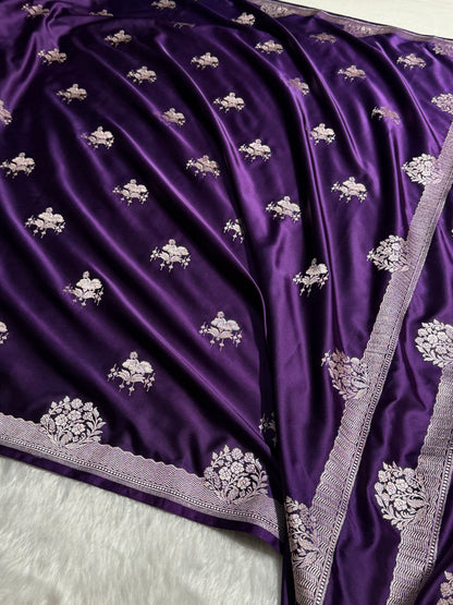 Bridal Banarasi Purple Shades Floral Mashru Silk Saree MCS87