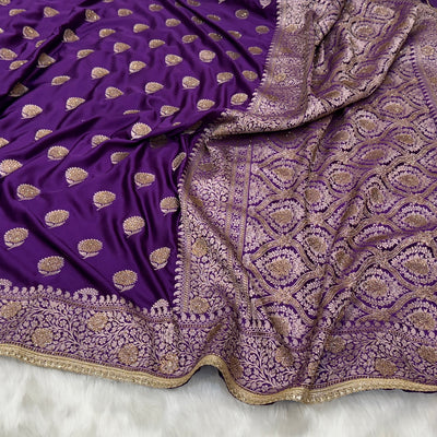 Purple Tree Boota Mashru Satin Silk with Swarovski  Work Banarasi Saree