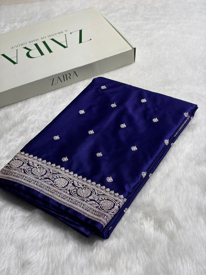 Banarasi Royal Blue Minakari Booti Mashru Silk Saree MS10
