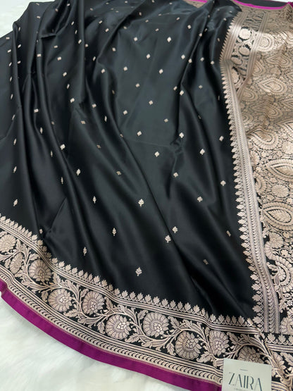 Black Shades Floral Mashru Silk Saree MSM 71