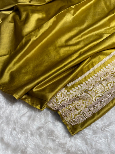 Olive Green Shades In Banarasi Minakari Jaal Mashru Silk Saree MCS42