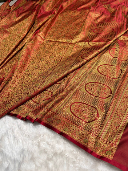 Greenish Maroon Jamawar Tanchoi Katan Silk Saree SKTM-14