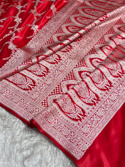 Red Shades Banarasi With Floral Border Mashru Silk Saree MSM-127