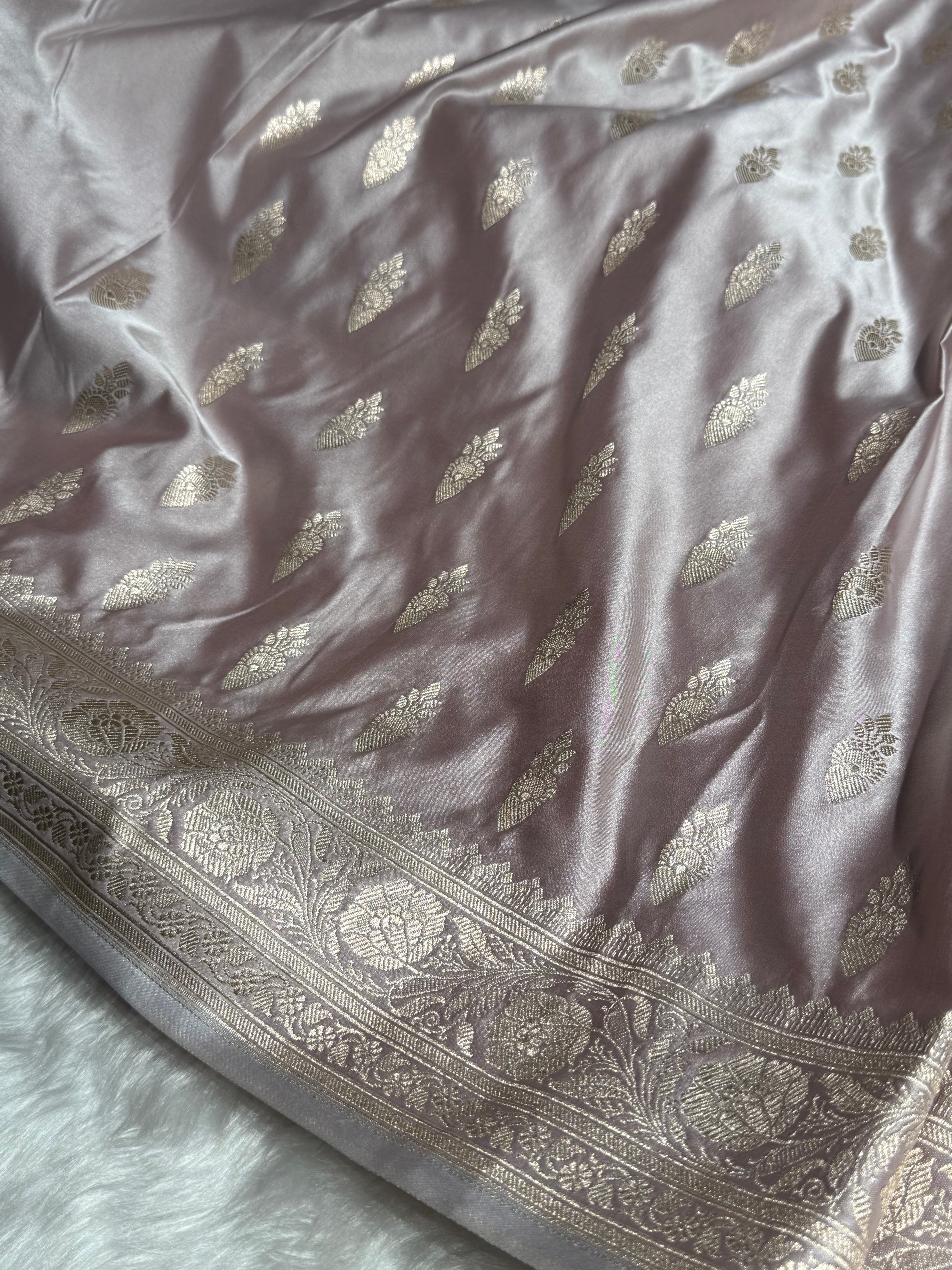 Rose Gold Pink Shades Plain Mashru Silk Saree