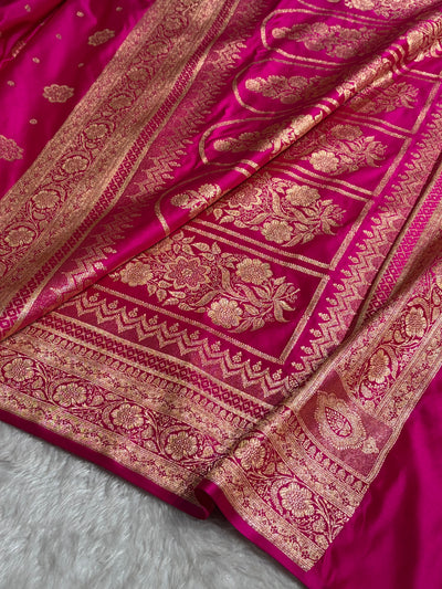 Banarasi Satin Katan Saree Floral Boota Pattern in Rani Shades SK146