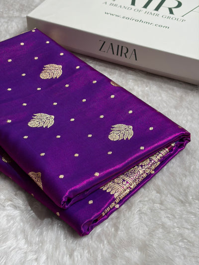 Banarasi Cross Purple Shades Booti Pattern Banarasi Satin Silk Saree SS59