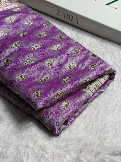 Banarasi Lavender Shades Tanchoi Motif With Swarovski Work Mashru Silk Saree BMST-10