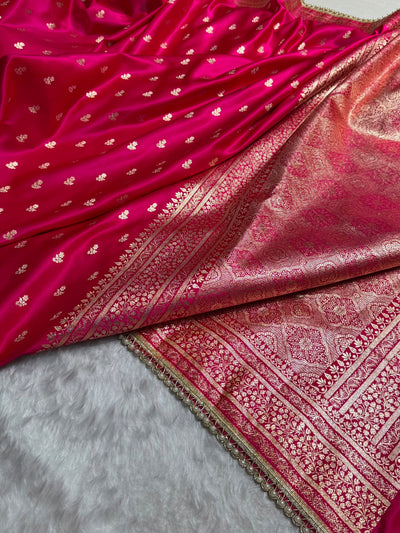Banarasi Satin Katan Saree With Gotta Patti Boota in Rani Shades SKGP89