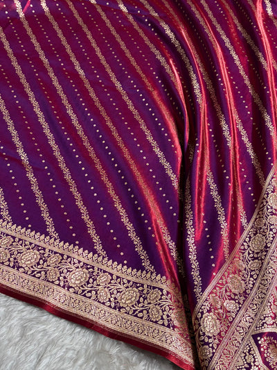 Banarasi Magentic Red Shades Cross Pattern Banarasi Satin Silk Saree SS61