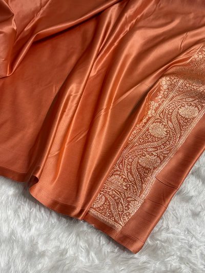 Banarasi Satin Katan Saree Jaal Pattern In Pastel Rust Shades SK133