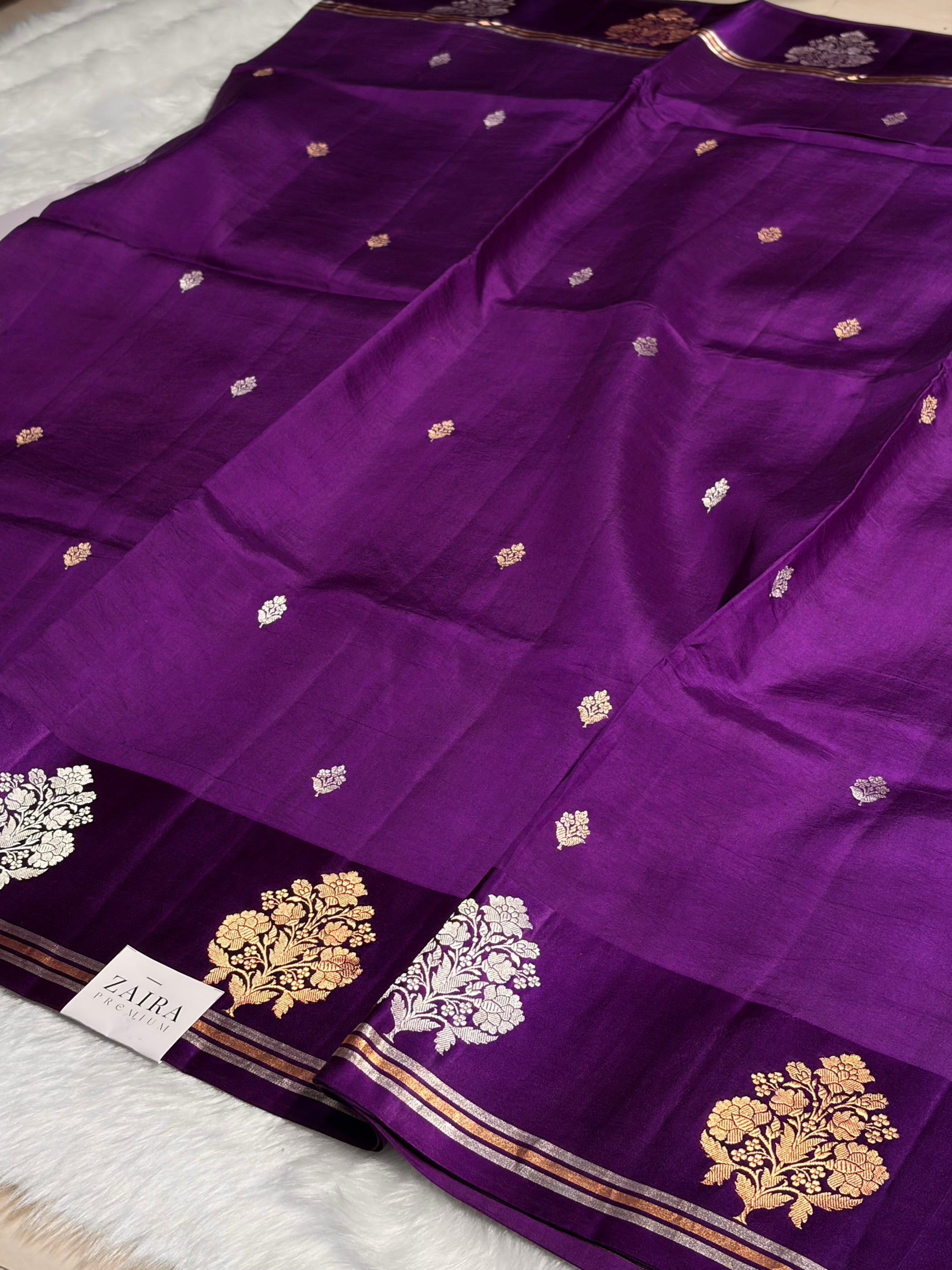 Purple Shades Meena Boota Handwoven Pure Katan Raw Mango Silk RM-01