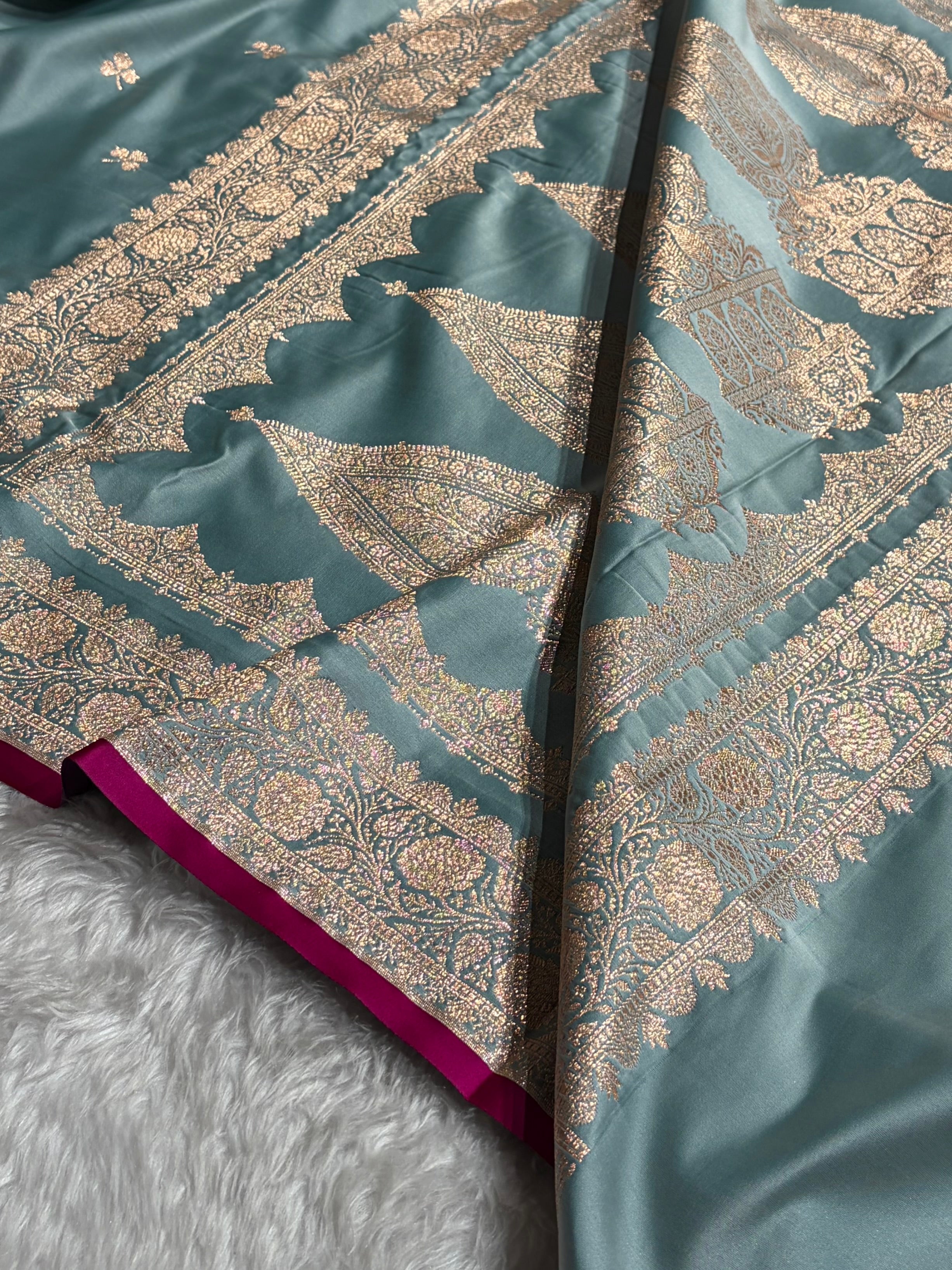 Turquoise Booti Katan Silk Saree SK09