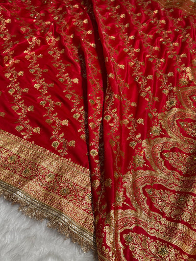 Bridal Red Cross with Ari and stone work and Edge with gotta Patti BSSGP11