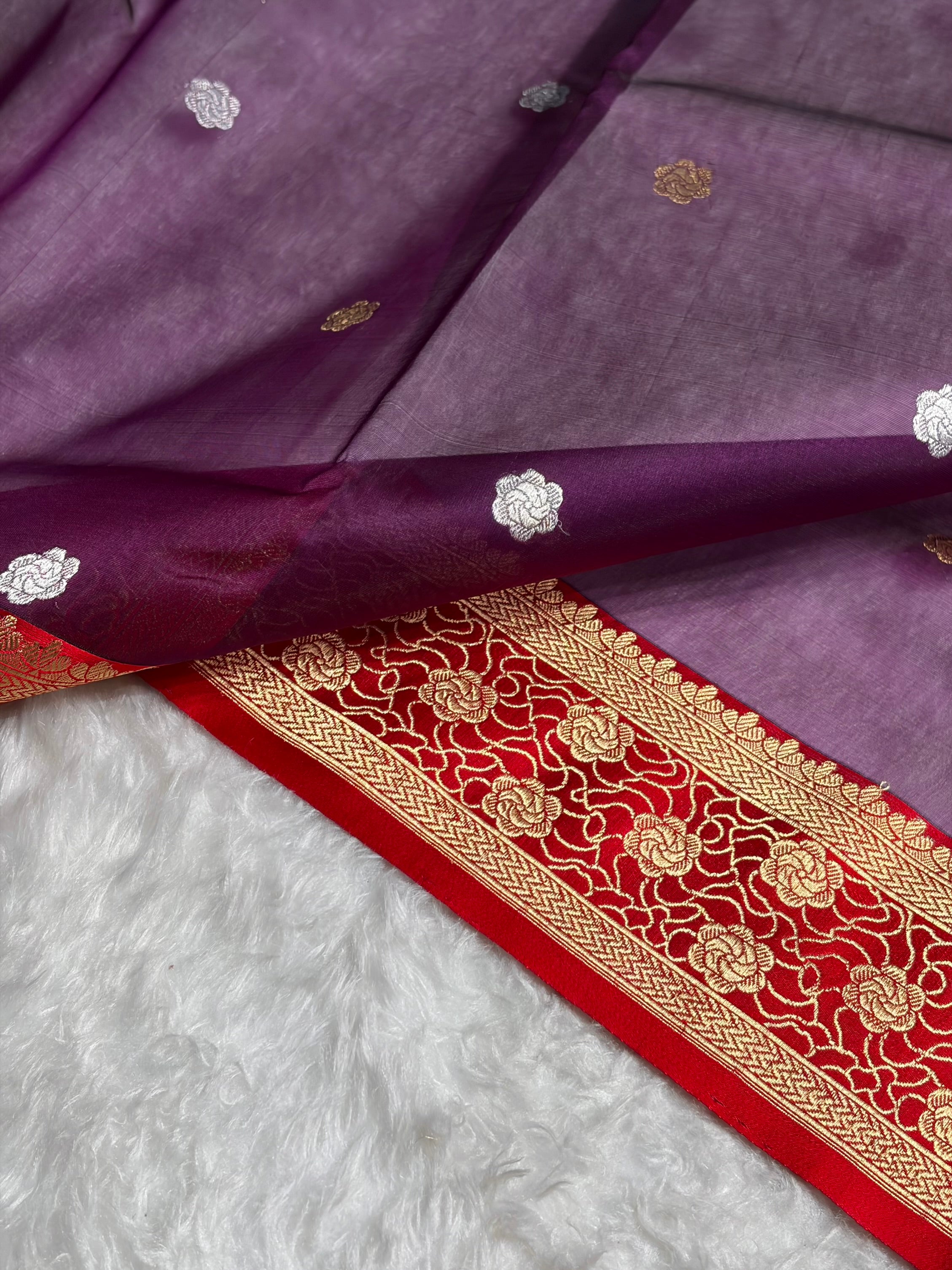 Contrast Pure Banarasi Organza Wine With Red Floral Banarasi Silk Saree PO-10