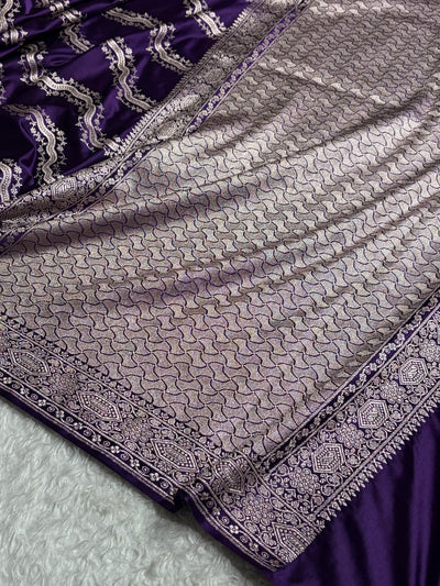 Banarasi Cross Pattern in Purple Shades Floral Mashru Silk Saree MCS93