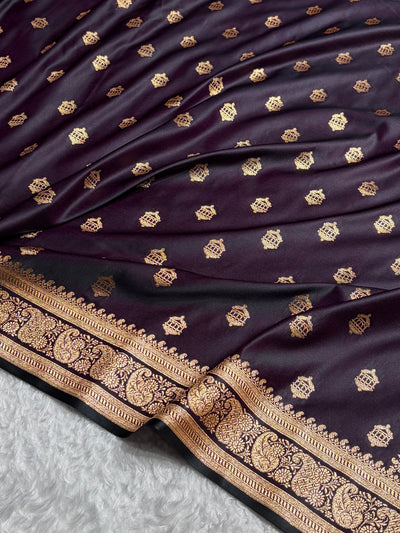 Banarasi Satin Katan Saree Booti Pattern in Dark Wine Shades SK137