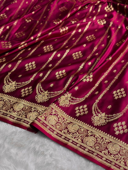 Pinkish Purple Floral Boota Pattern Satin Katan Silk saree SK39