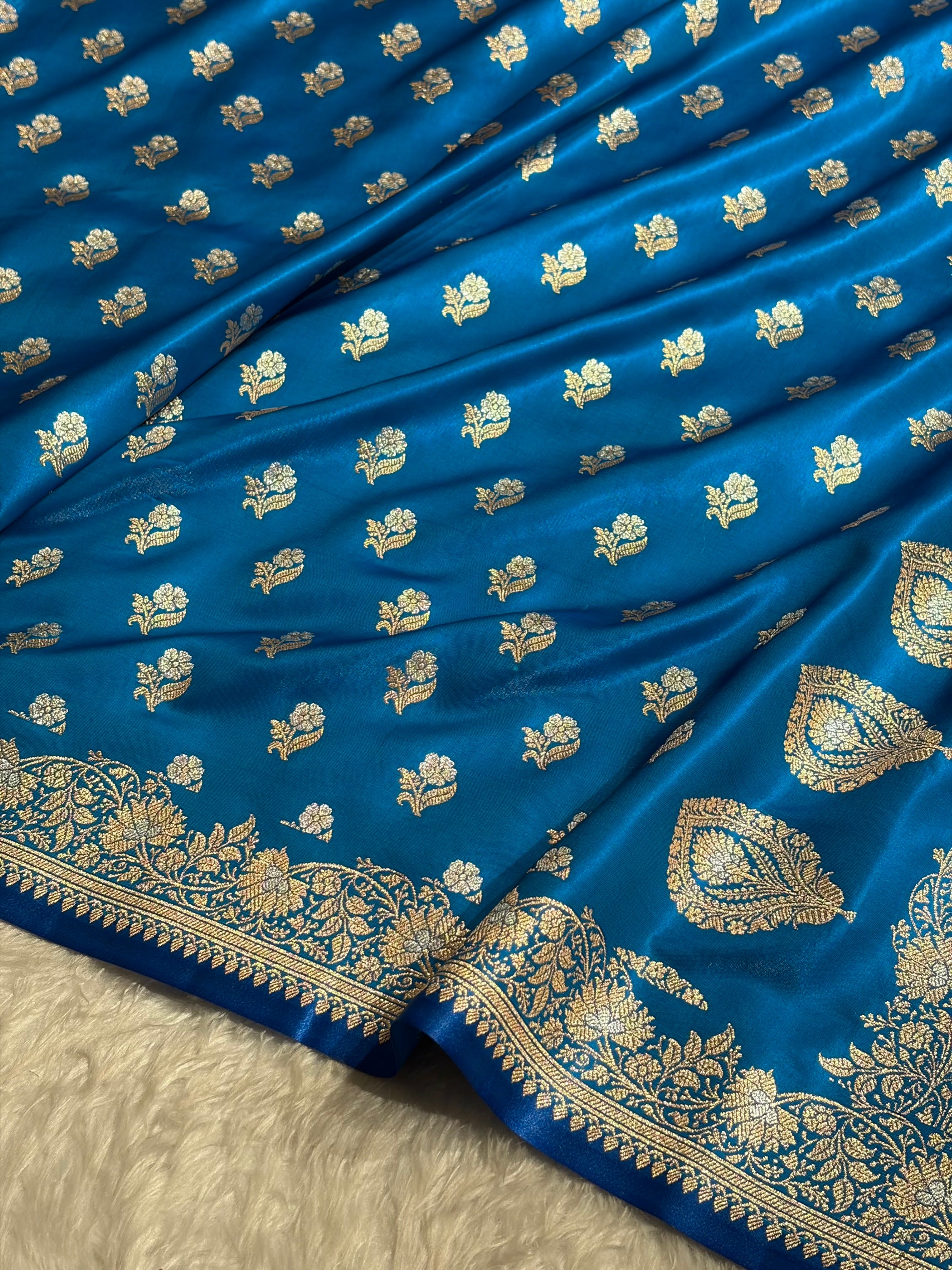Banarasi Satin Silk Meena Boota in Firozi Shades SS38