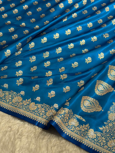 Banarasi Satin Silk Meena Boota in Firozi Shades SS38