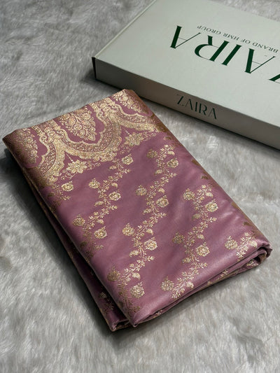Blush Pink Shades Banarasi  Cross Jaal Satin Silk Saree SS11