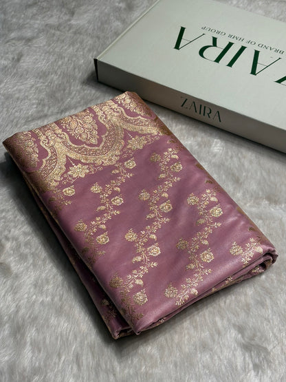 Blush Pink Shades Banarasi  Cross Jaal Satin Silk Saree SS11