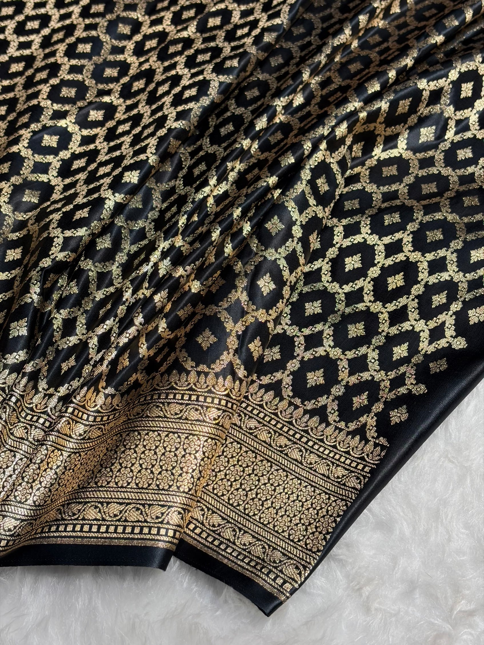 Olive With Black Horizontal Strips Floral Border & Brocket Blouse Mashru Silk Saree MSM-84