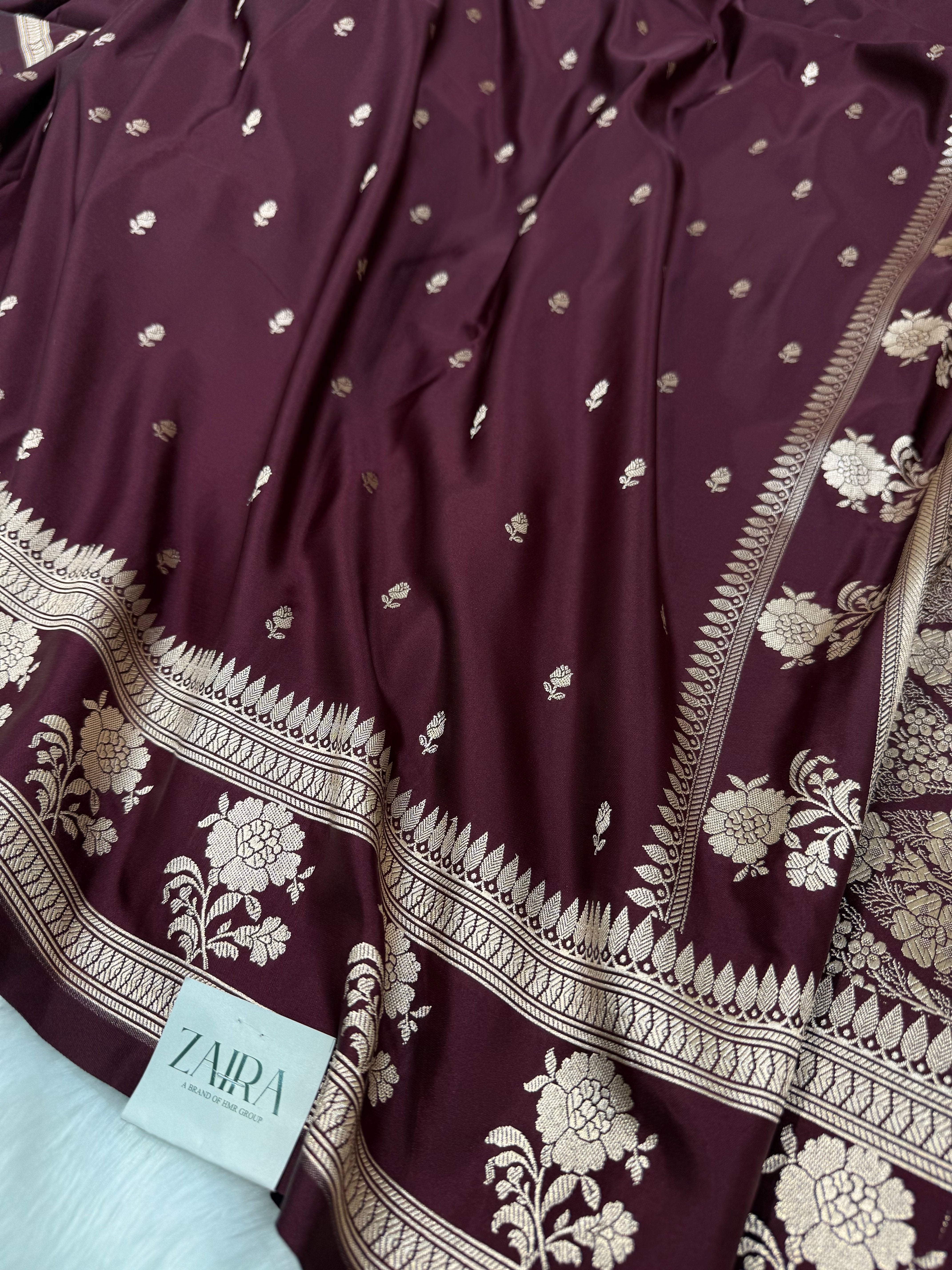 Chocolate shades Booti Mashru Silk Banarasi Saree
