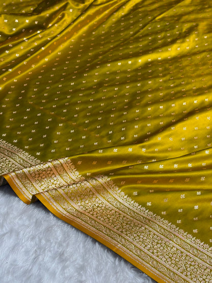 Banarasi Satin Katan Saree in Liril Mehendi Shades SK88