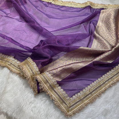 Semi Pure Tissue Silk Saree with Gotta Patti in Purple Shades TGP03