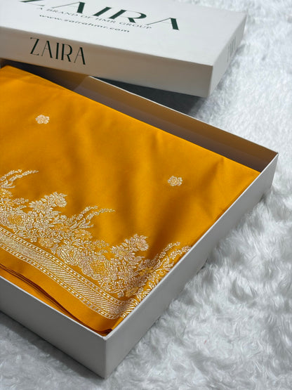 Banarasi Satin Katan Saree Booti Minakari Pattern in Mustard Shades SK136