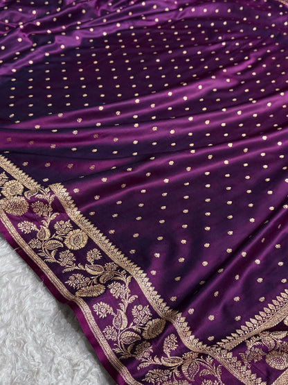 Banarasi Satin Katan Saree With Boota in Wine Shades SK107