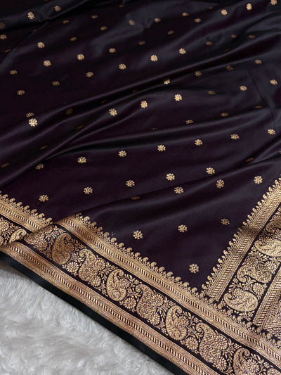 Banarasi Satin Katan Saree With Boota Pattern in Dark Wine Shades SK127
