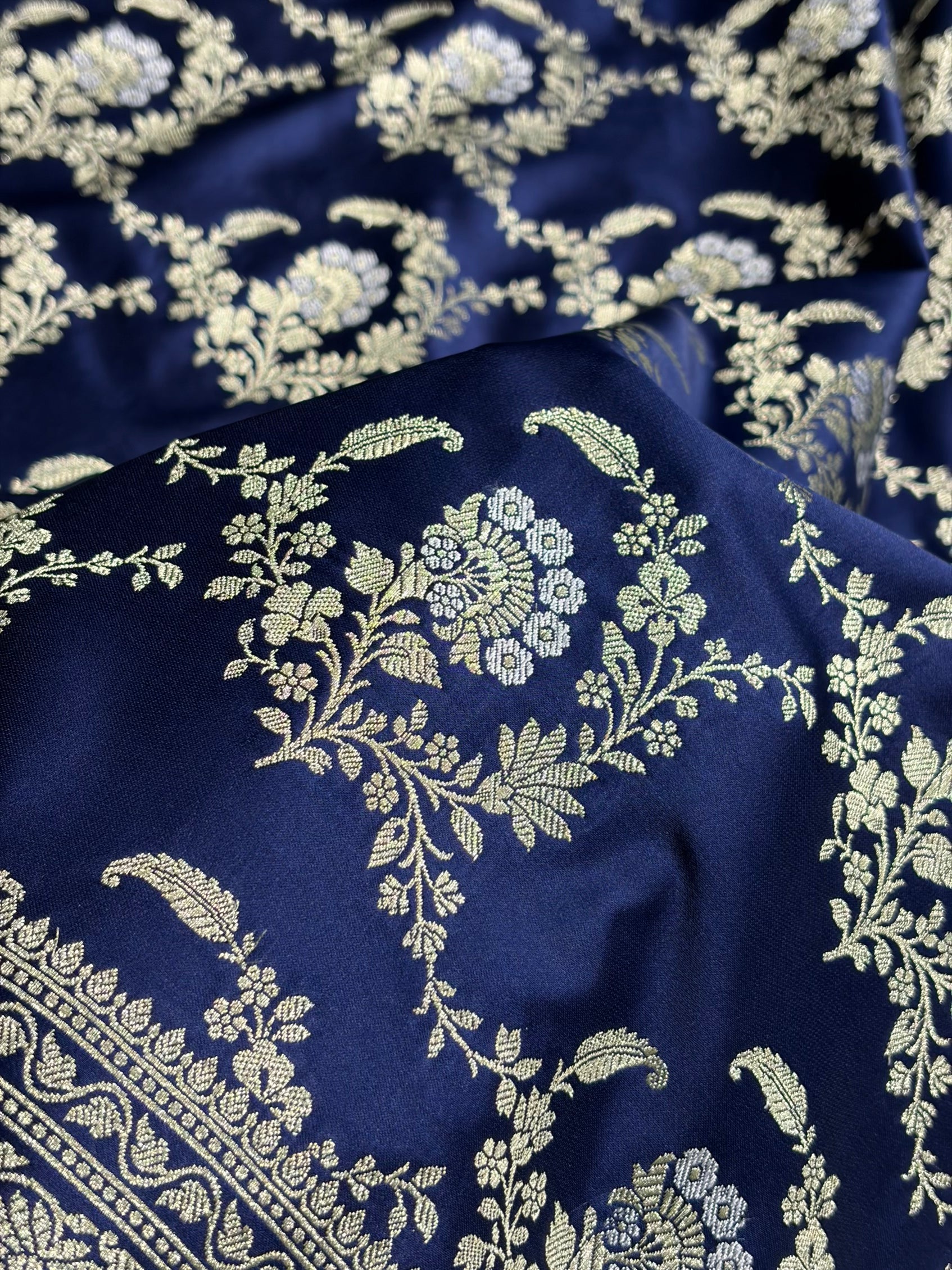 Banarasi Satin Katan Saree With Minakari Jaal Pattern in German Blue Shades SK126