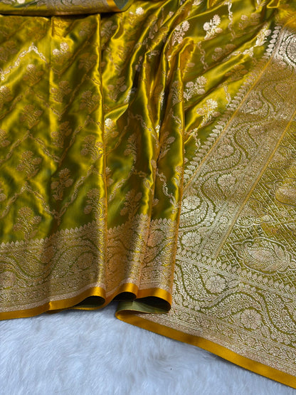 Liril Green Cross with Boota Pattern Satin Katan Silk Saree SK67