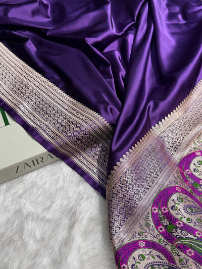 Banarasi Plain Purple Shades With Minakari Pallu Mashru Silk Saree MCS82