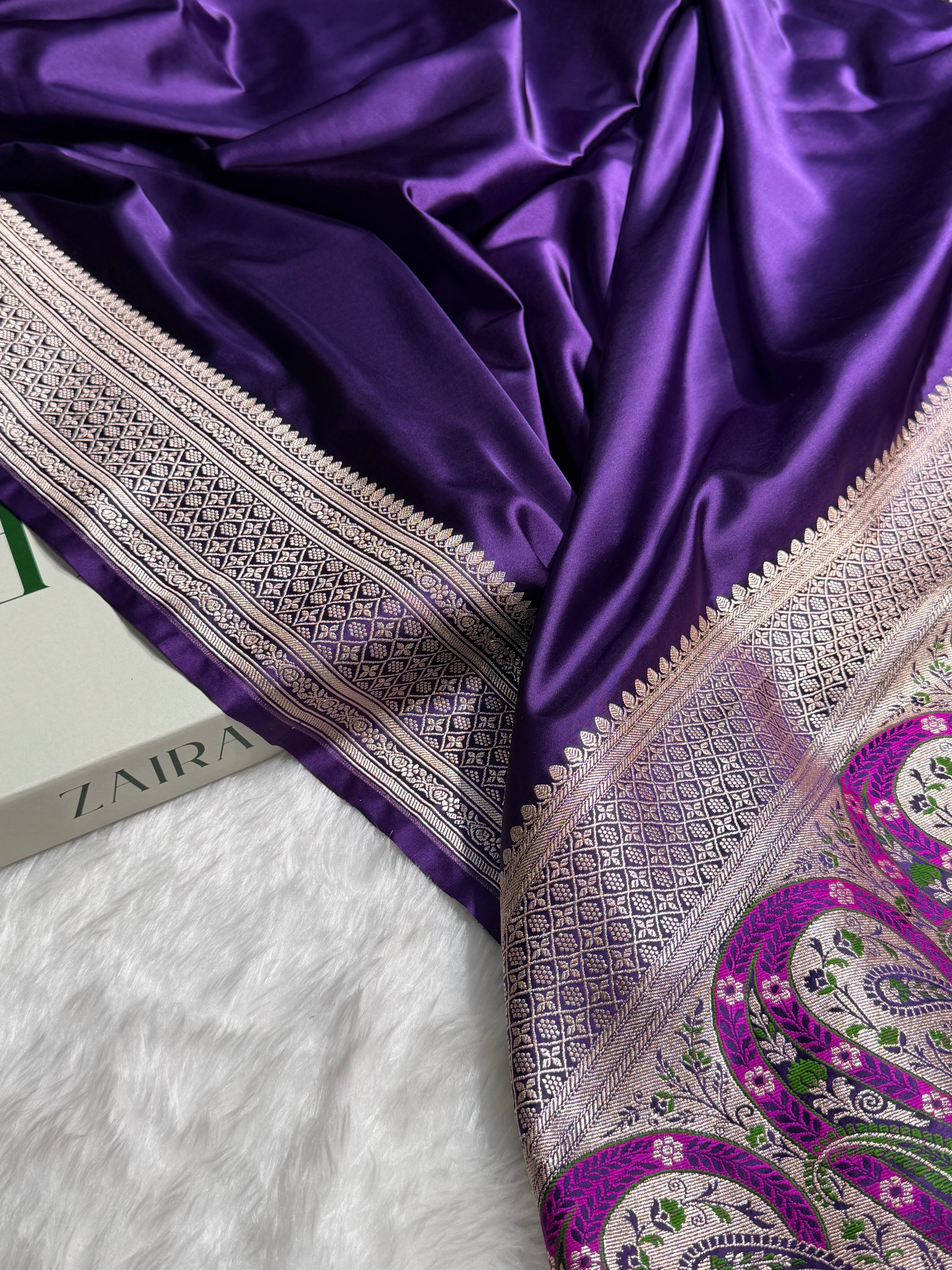 Banarasi Plain Purple Shades With Minakari Pallu Mashru Silk Saree MS81
