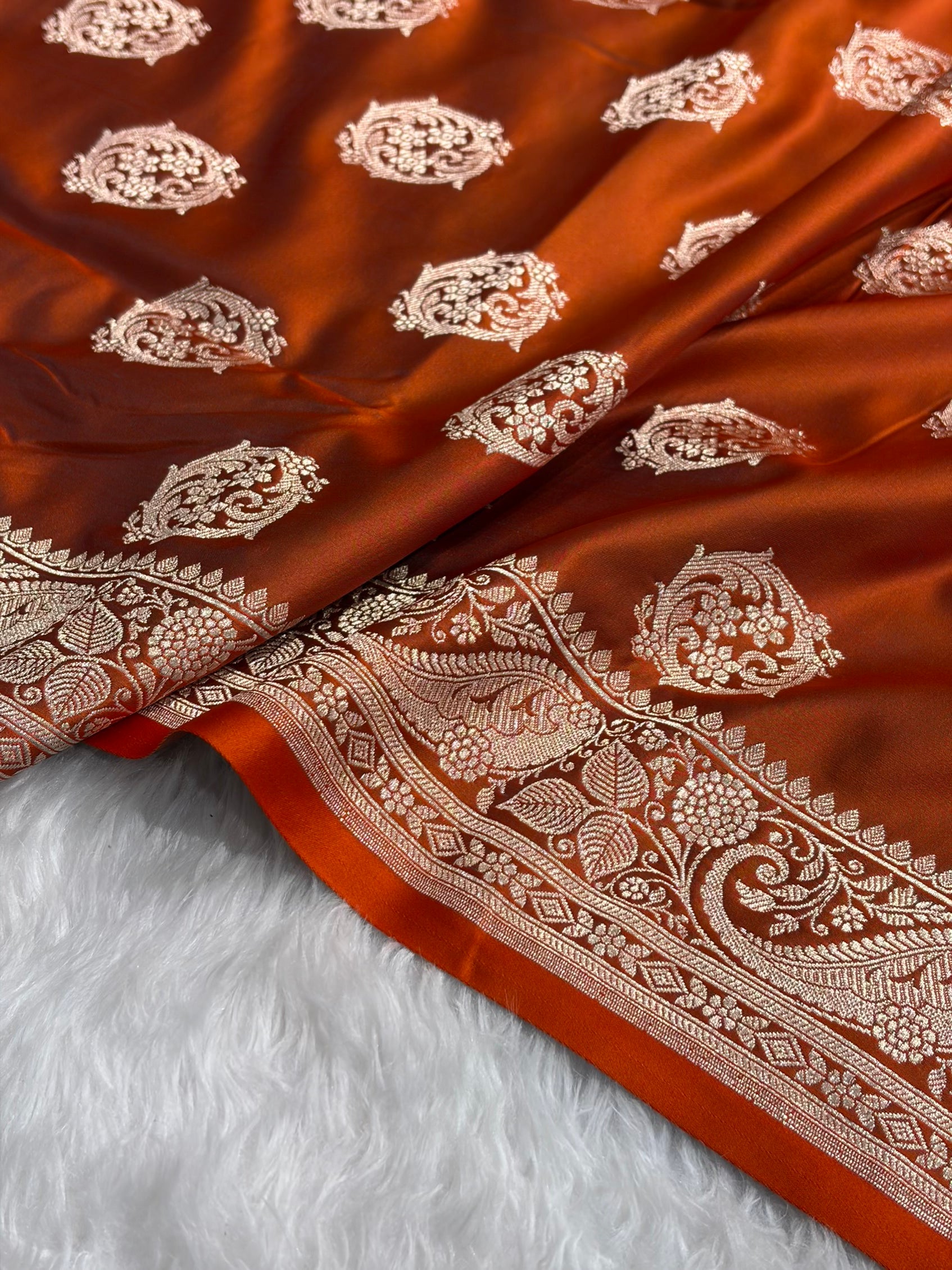 Rust Shades Banarasi Boota Pattern Floral Mashru Silk Saree MSM-104