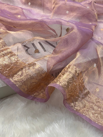 Lavender Bananasi Floral Shades Pure Tissue Silk Saree PT-34