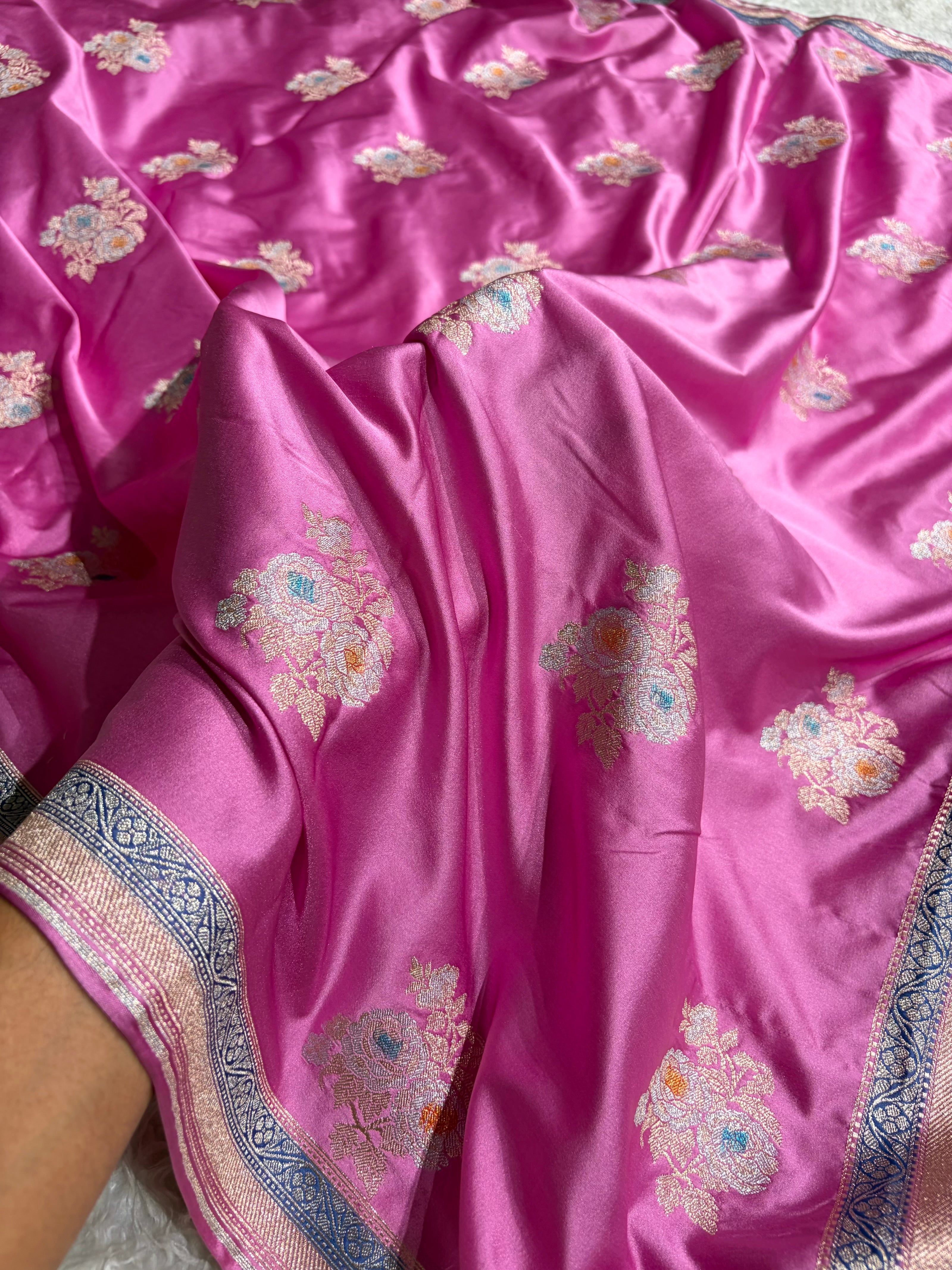 Baby Pink Sona Rupa Minakari Floral Motif Mashru Silk Saree MS50