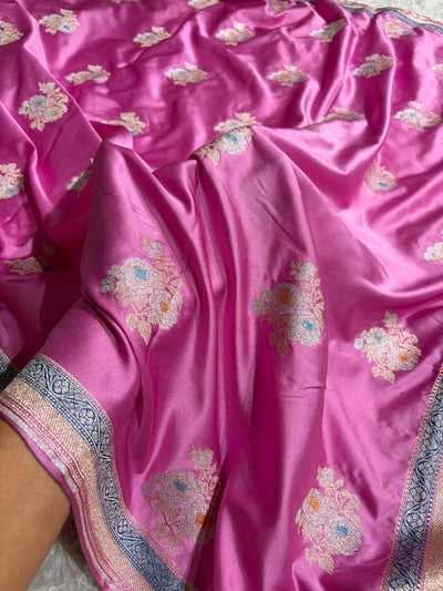 Baby Pink Sona Rupa Minakari Floral Motif Mashru Silk Saree MCS50