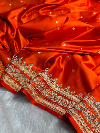 Rusty Orange Banarasi Swarovski Work Booti Katan Silk Saree BSKM17